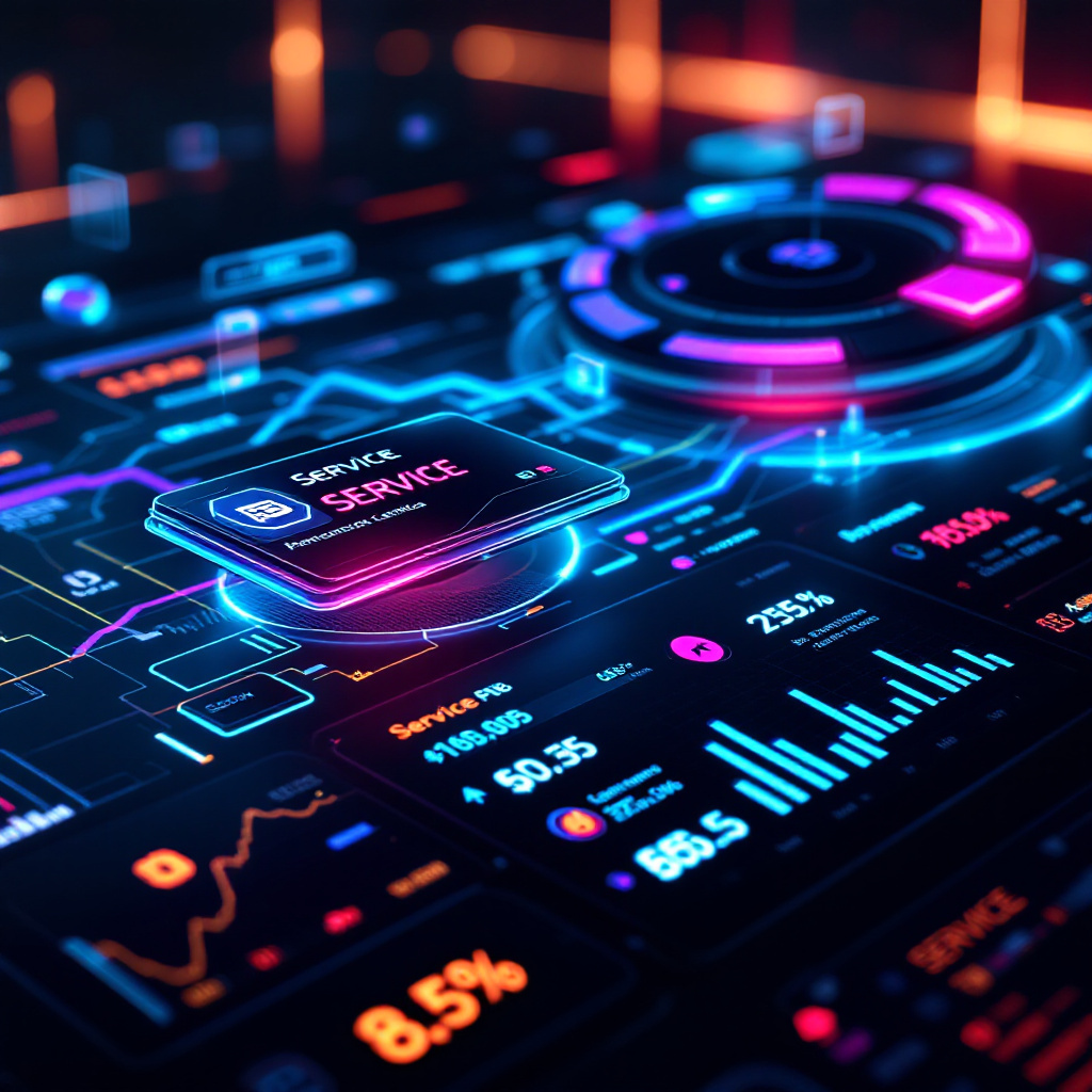 Holographic cyberpunk dashboard showing the AI and automation services offered by MICKAEL A.